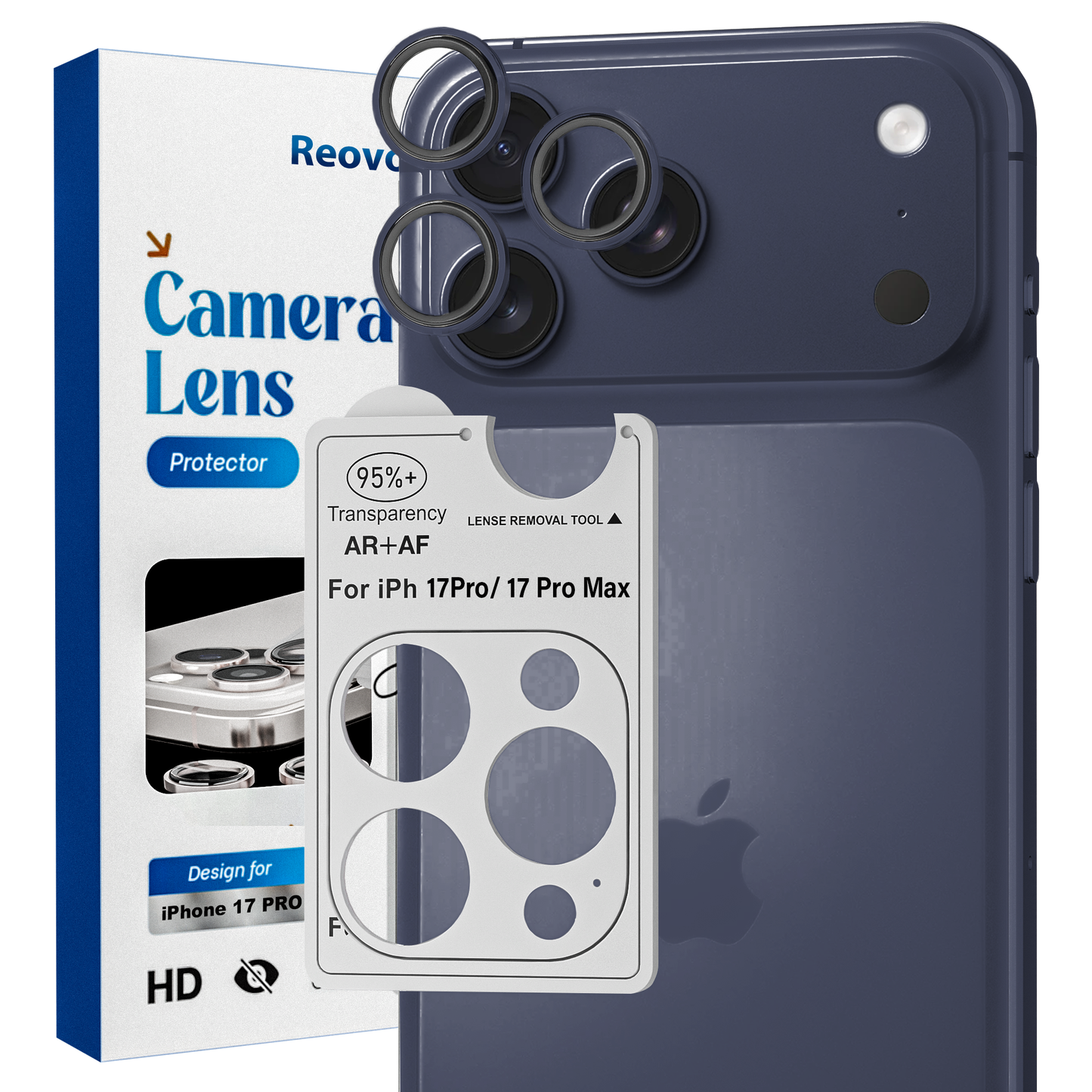 REOVO Camera Protector – Geschikt voor iPhone 17 Pro - 0.05mm Slim Fit – Diep Blauw -Titanium Frame – Anti-Kras & Schokbestendig