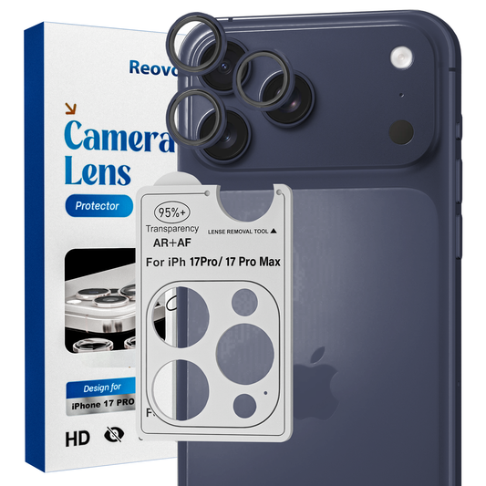 REOVO Camera Protector – Geschikt voor iPhone 17 Pro - 0.05mm Slim Fit – Diep Blauw -Titanium Frame – Anti-Kras & Schokbestendig